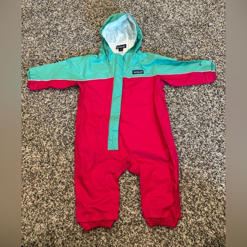 Patagonia Baby Torrentshell H2NO 3-6 Months Rain Suit Pink Green 1 Piece Suit